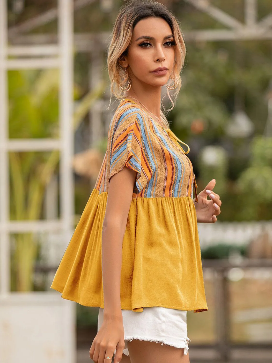 Something Different Striped Babydoll Blouse
