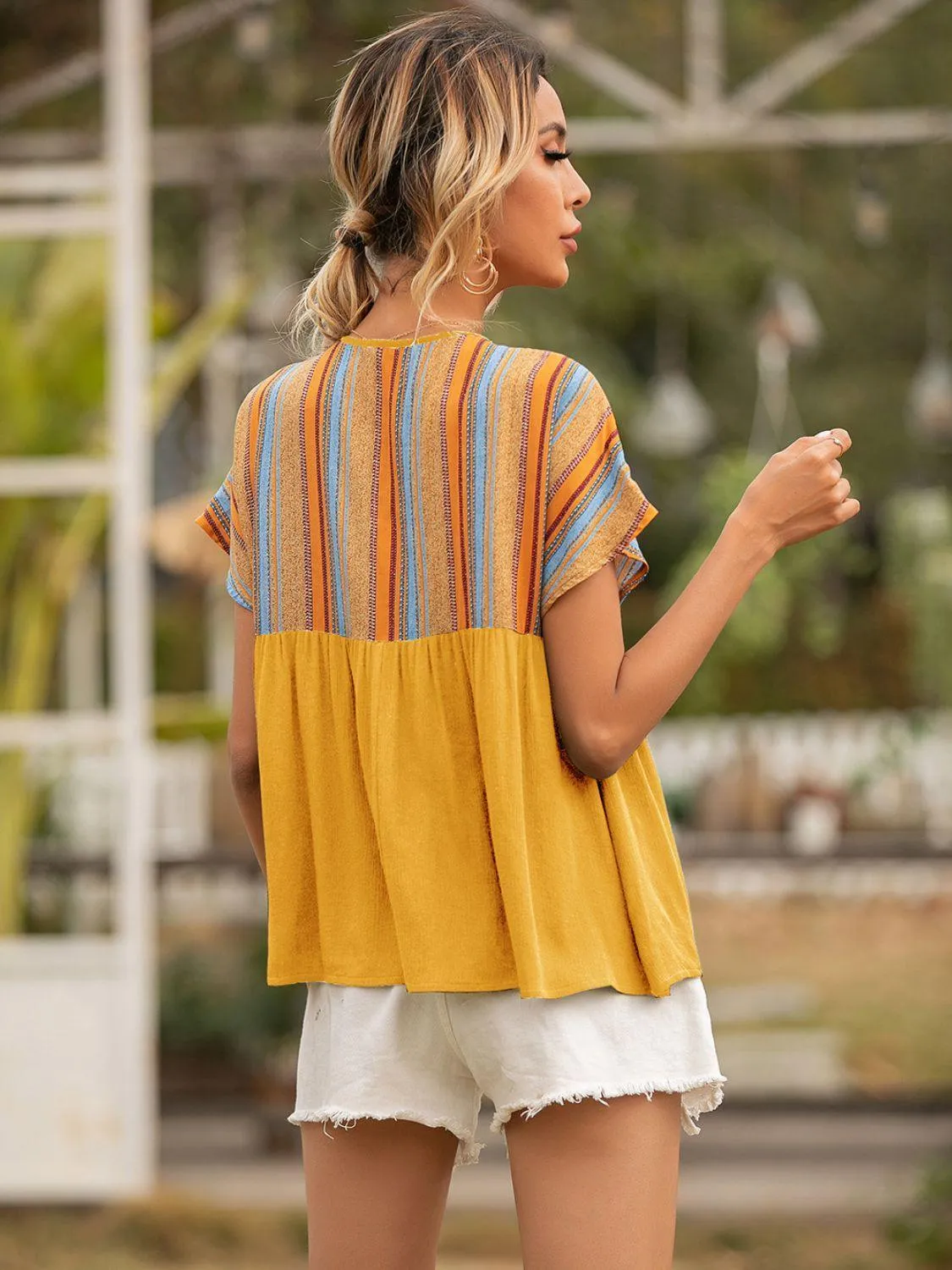 Something Different Striped Babydoll Blouse