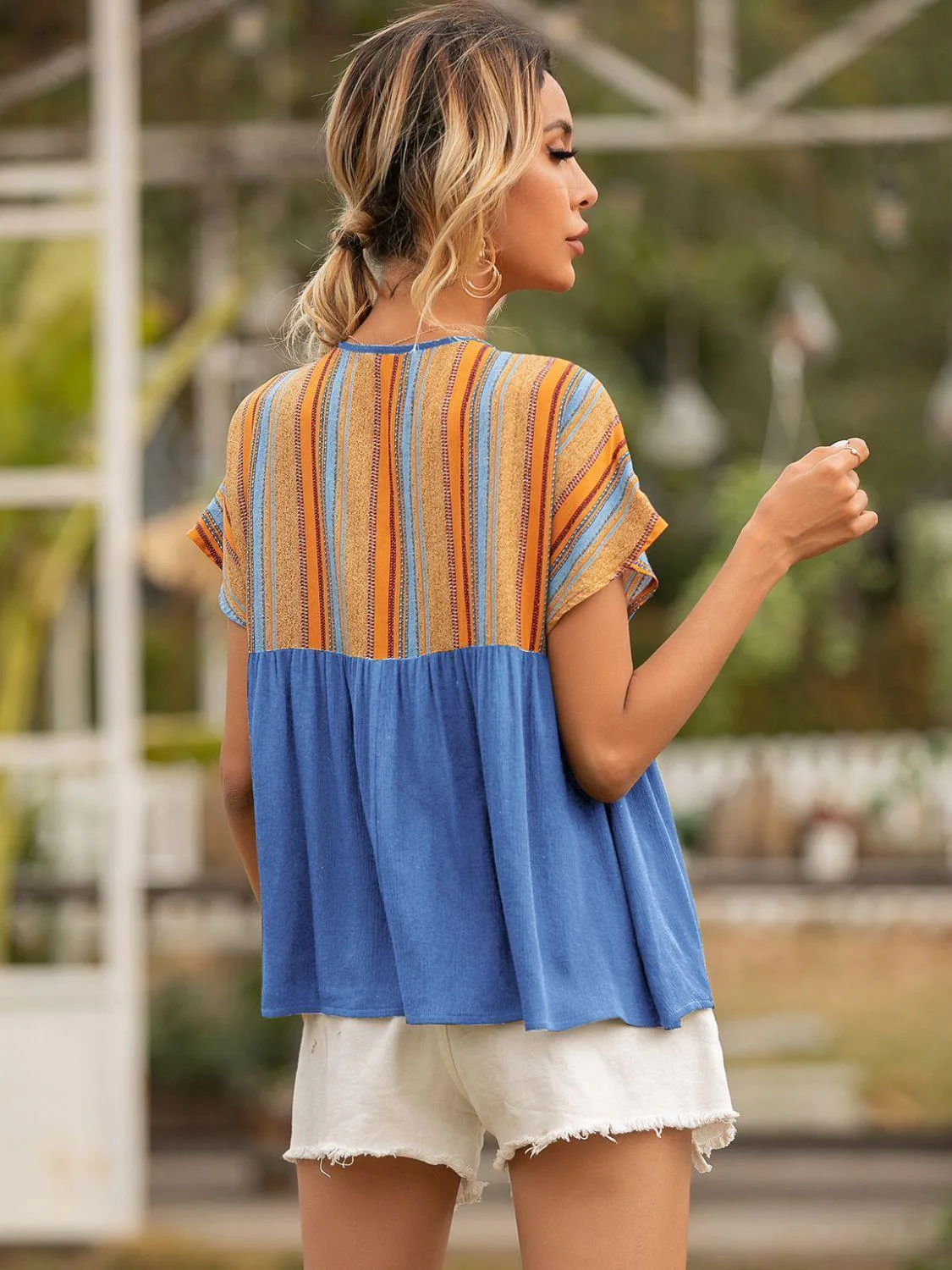 Something Different Striped Babydoll Blouse