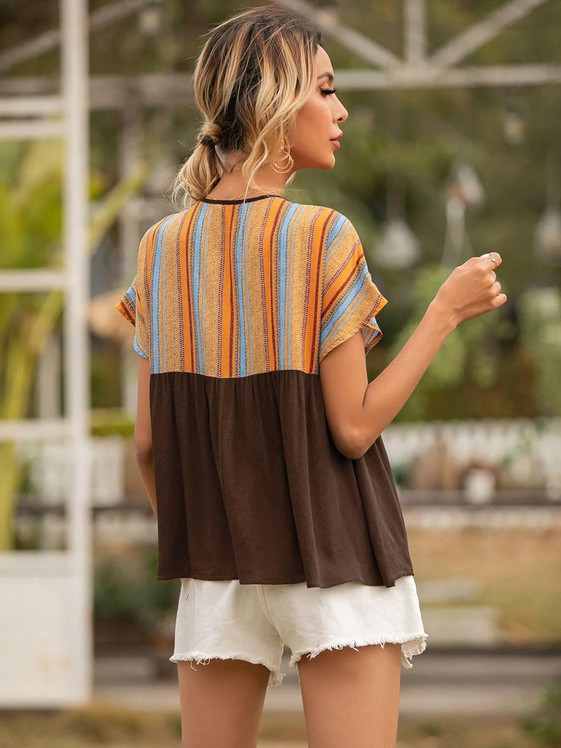 Something Different Striped Babydoll Blouse