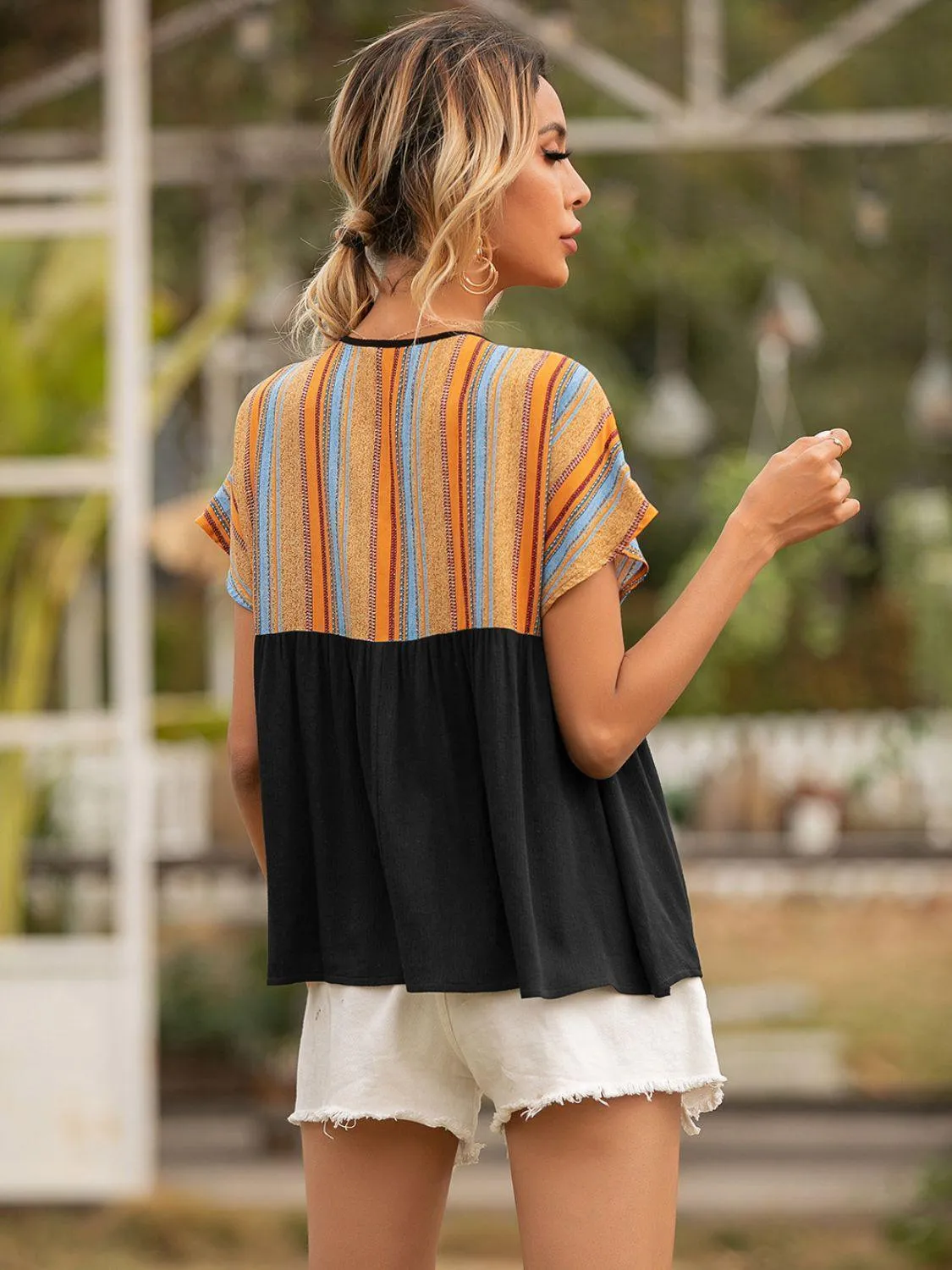 Something Different Striped Babydoll Blouse