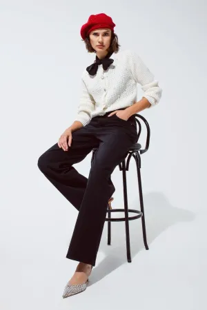 Straight Leg Jeans With Waist Stitching Detail In Black