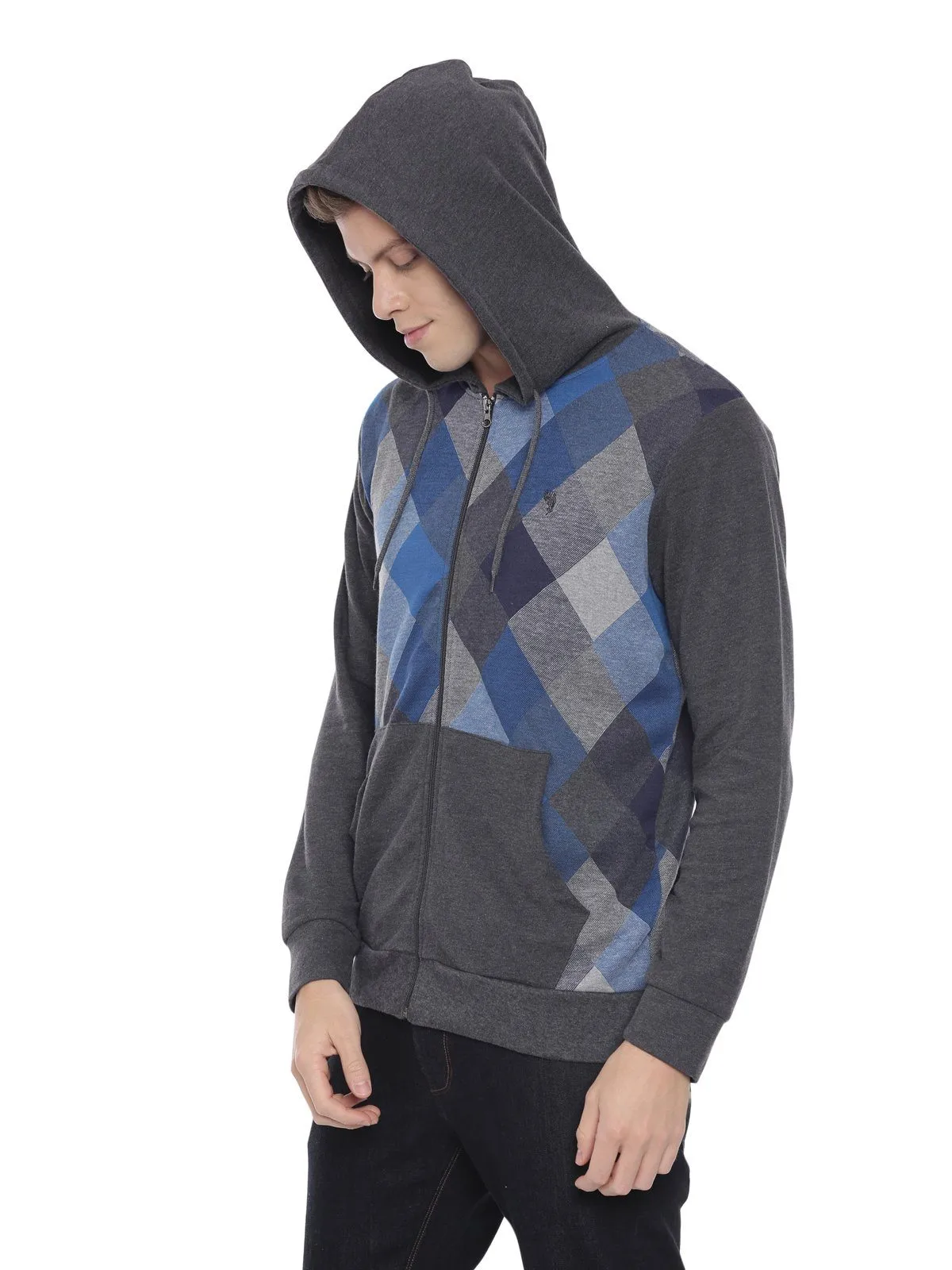 Swiss club Men's Hooded Full Sleeve Dark Grey 100% Cotton Slim Fit Sweat Shirt LAZO - 09 B