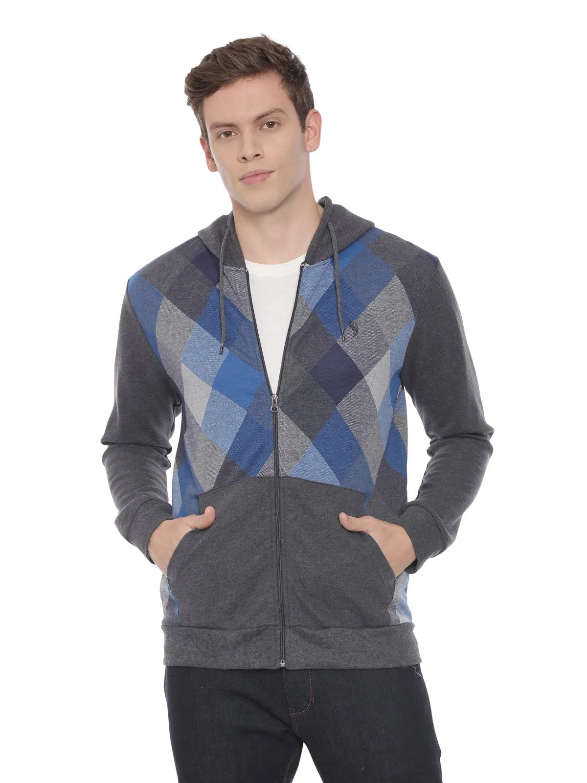 Swiss club Men's Hooded Full Sleeve Dark Grey 100% Cotton Slim Fit Sweat Shirt LAZO - 09 B