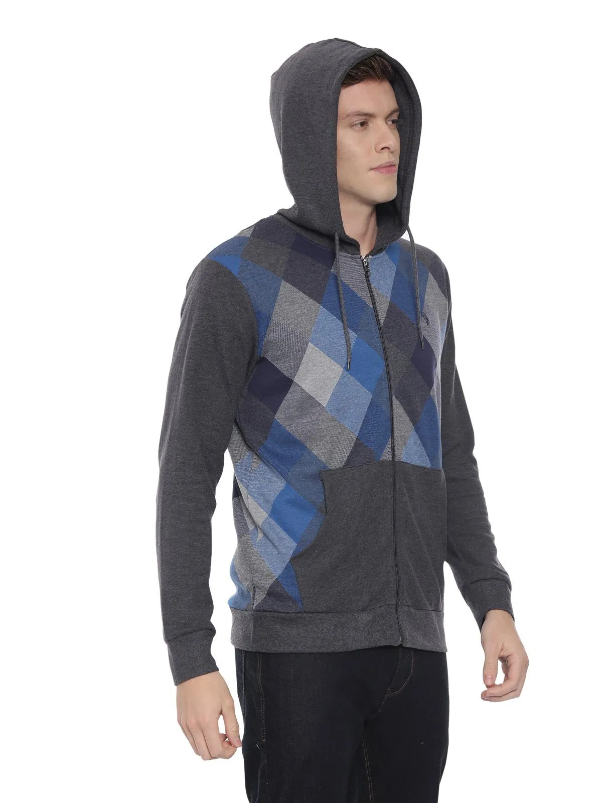 Swiss club Men's Hooded Full Sleeve Dark Grey 100% Cotton Slim Fit Sweat Shirt LAZO - 09 B