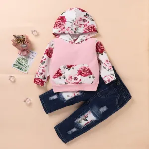 Toddler Girls Flower Printed Long Sleeve Top & Pants Wholesale Girl Clothing