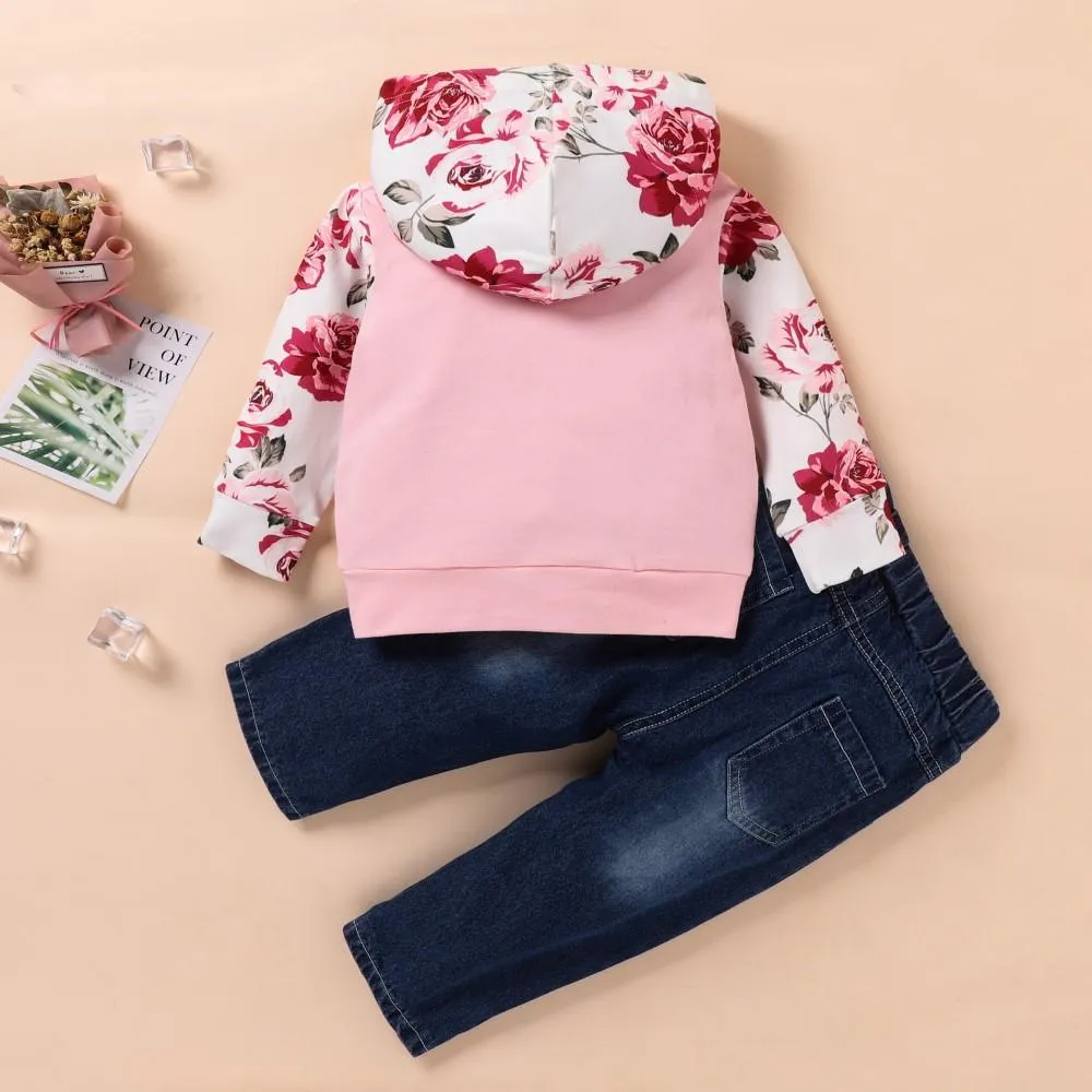 Toddler Girls Flower Printed Long Sleeve Top & Pants Wholesale Girl Clothing