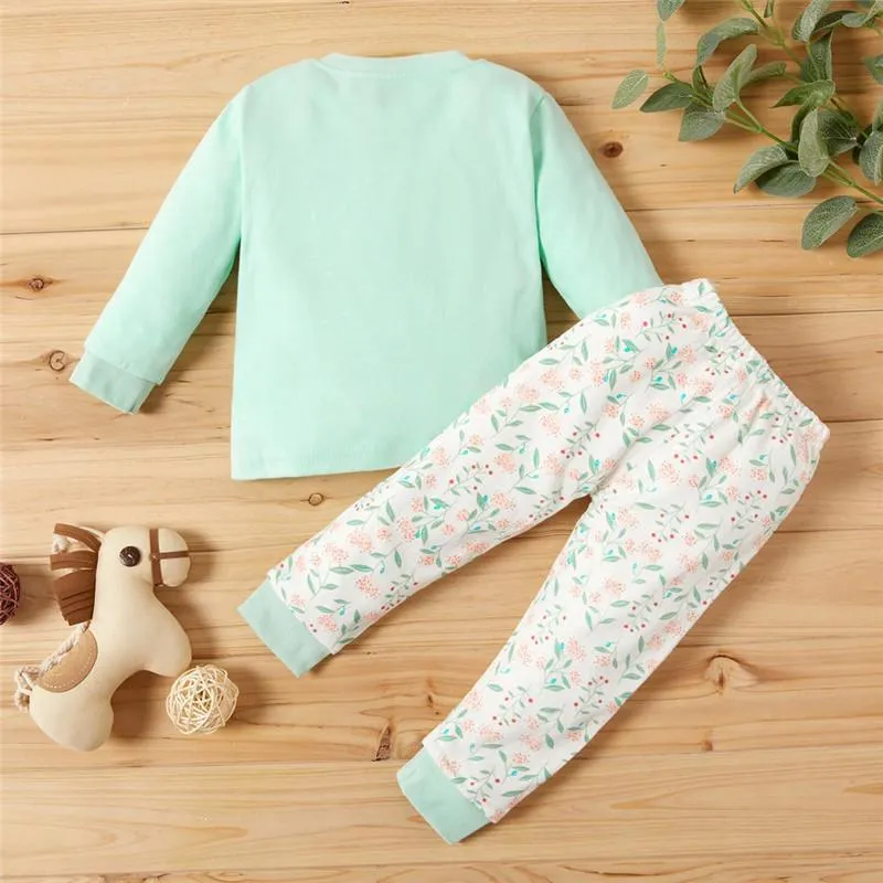 Toddler Sika Deer Top and Floral Pants Pajamas Set Wholesale children's clothing