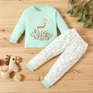 Toddler Sika Deer Top and Floral Pants Pajamas Set Wholesale children's clothing