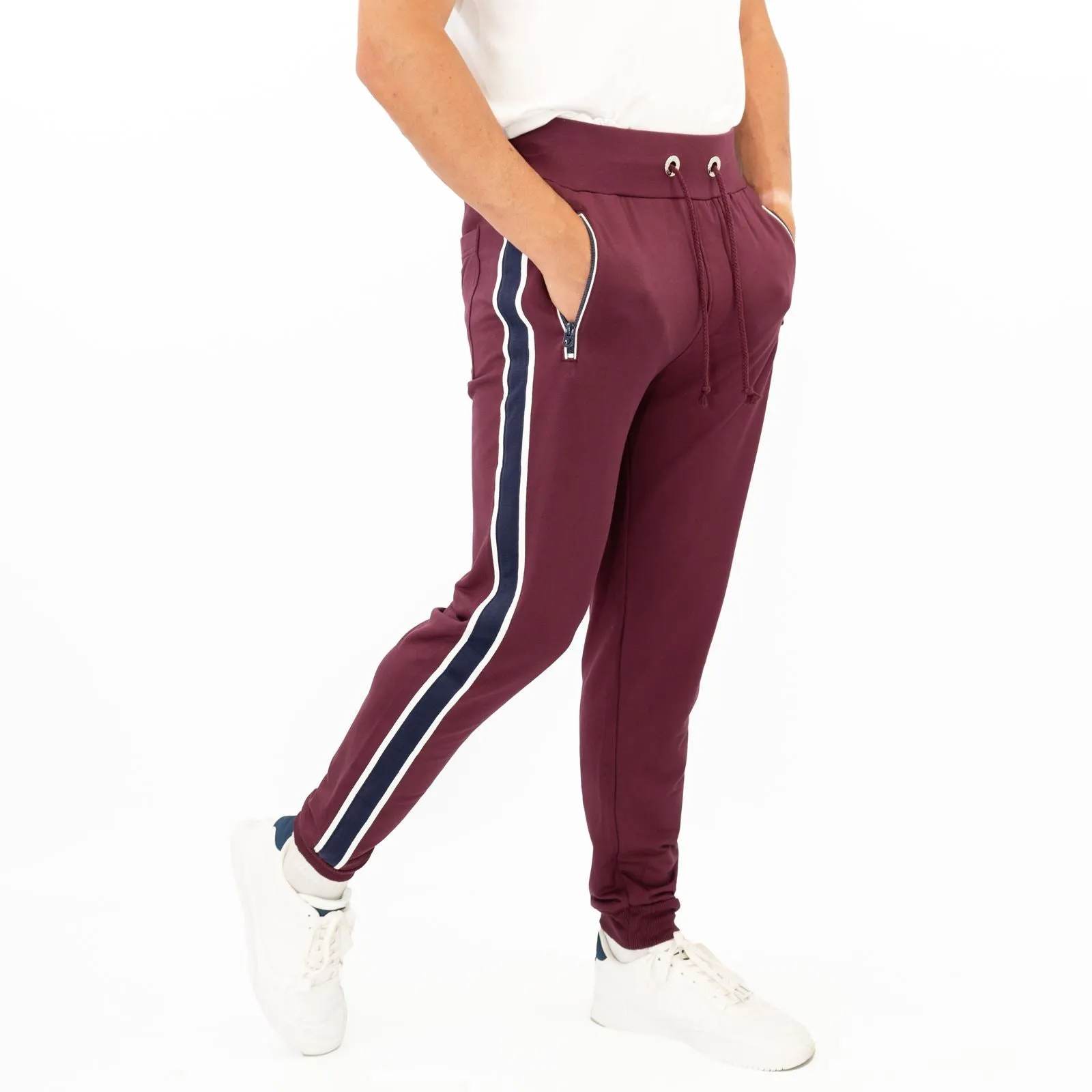 True Religion Mens Burgundy Zip Pockets Joggers Sweatpants