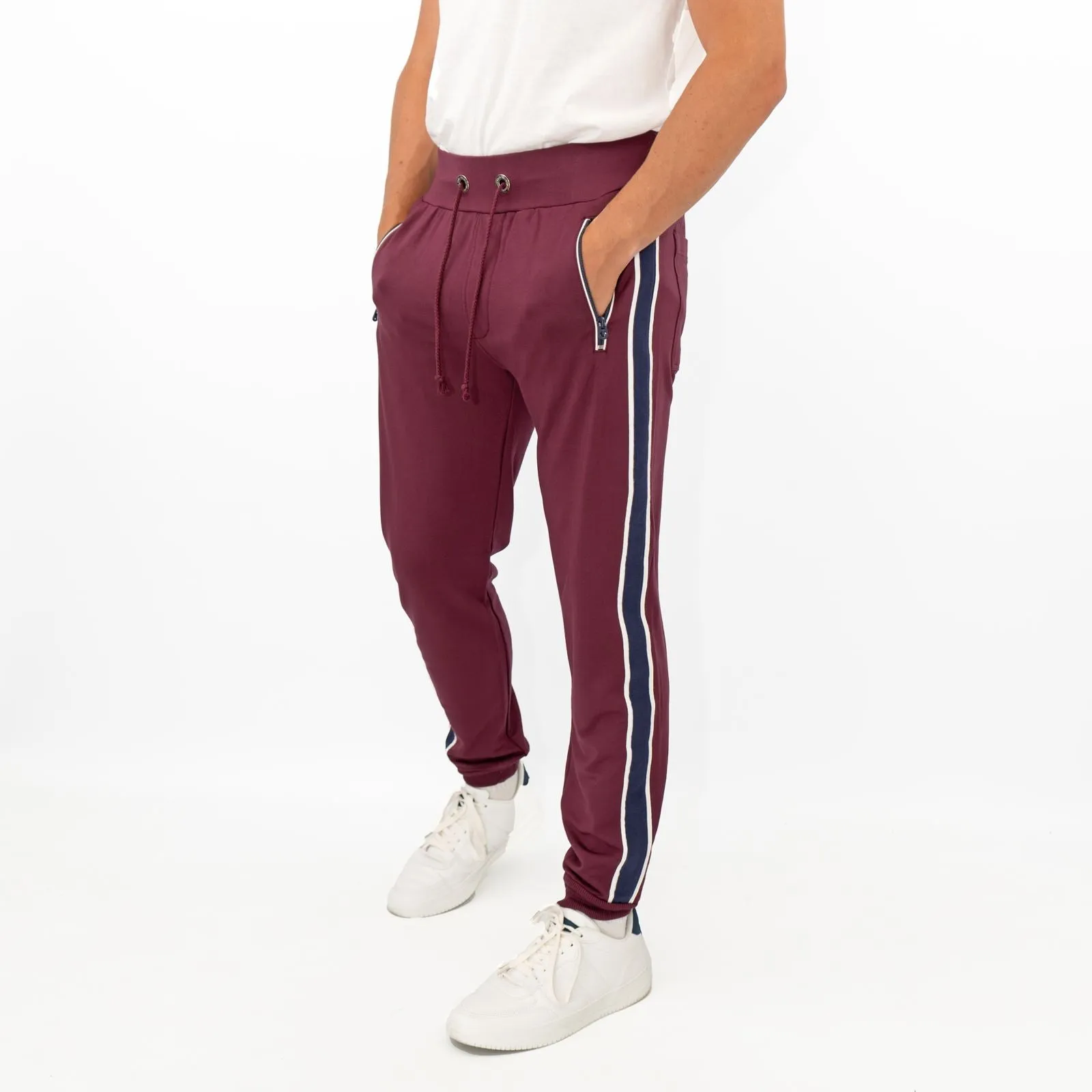 True Religion Mens Burgundy Zip Pockets Joggers Sweatpants