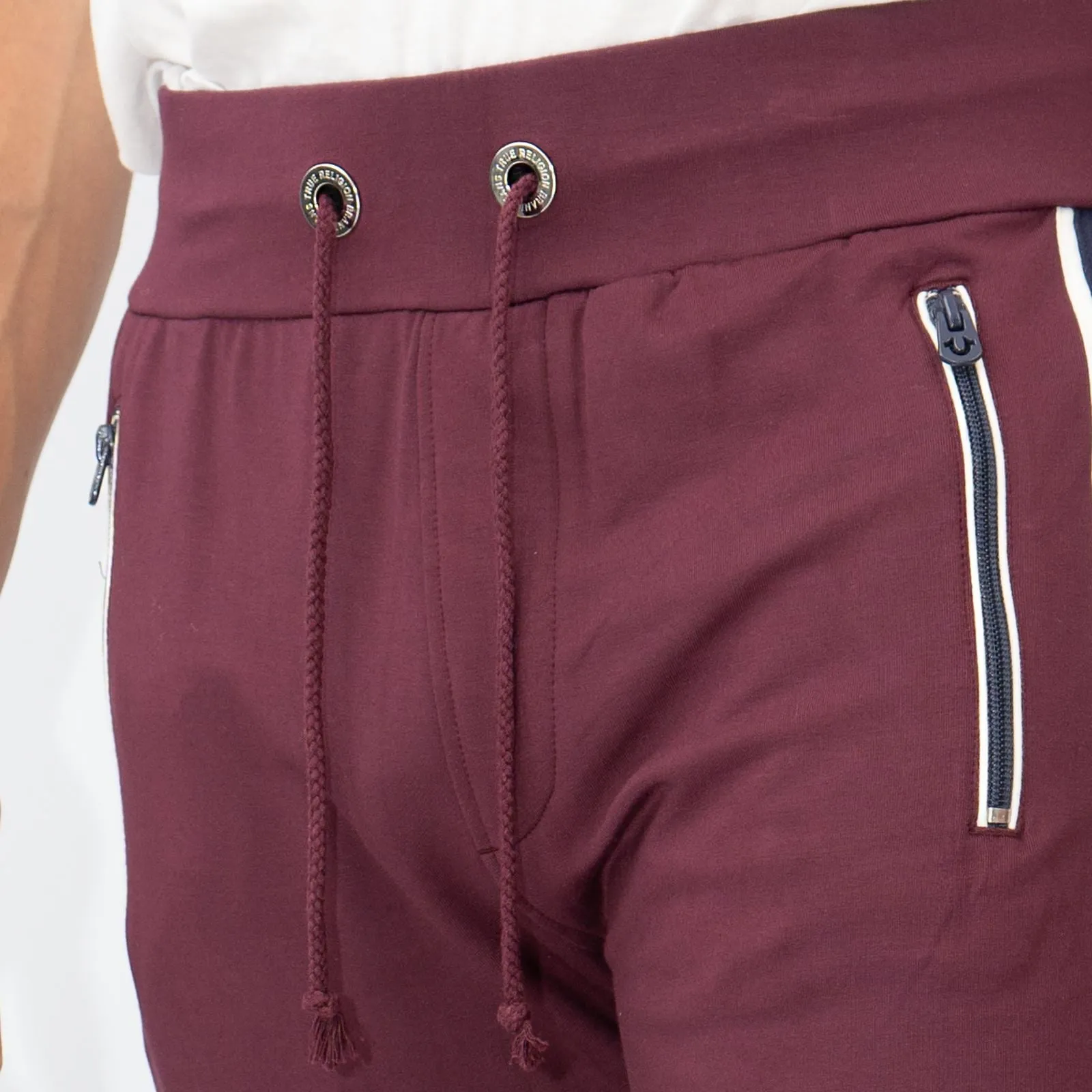 True Religion Mens Burgundy Zip Pockets Joggers Sweatpants