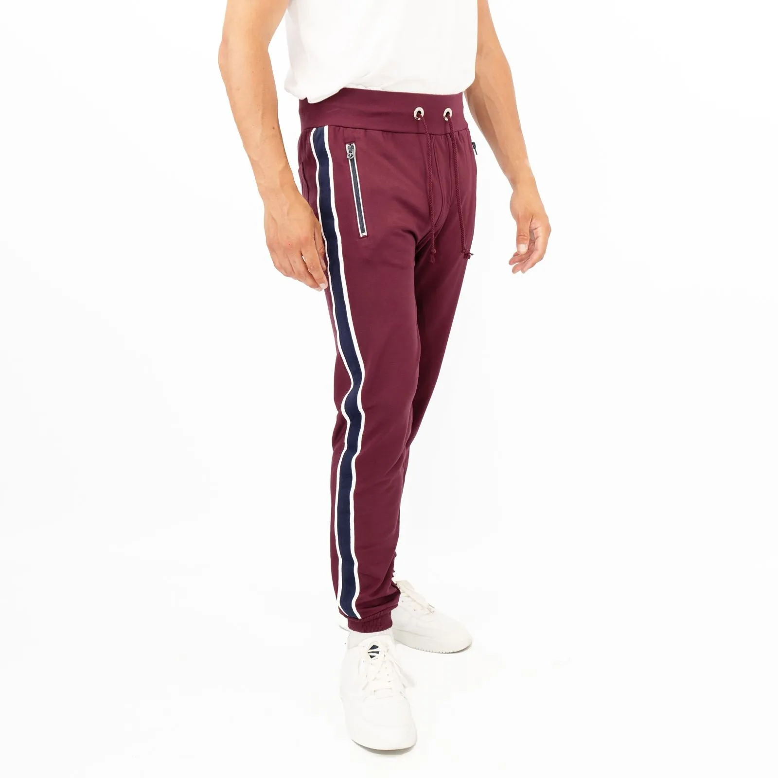 True Religion Mens Burgundy Zip Pockets Joggers Sweatpants