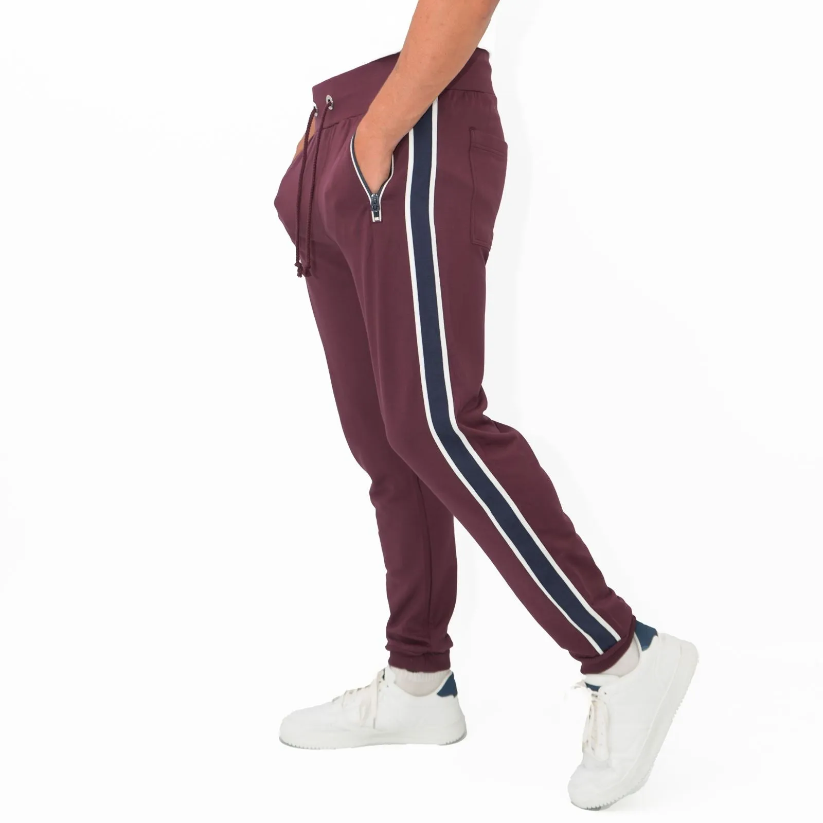 True Religion Mens Burgundy Zip Pockets Joggers Sweatpants