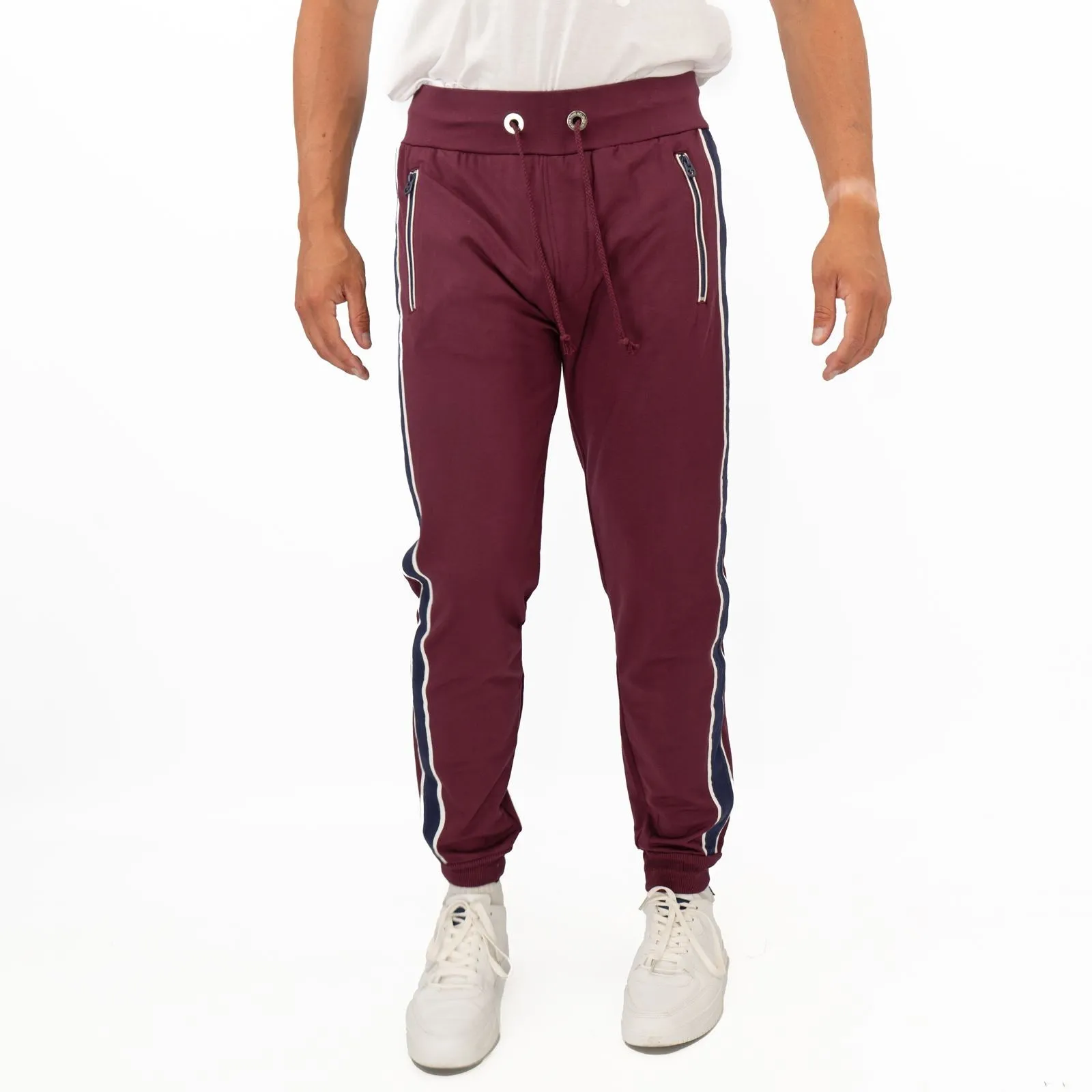 True Religion Mens Burgundy Zip Pockets Joggers Sweatpants