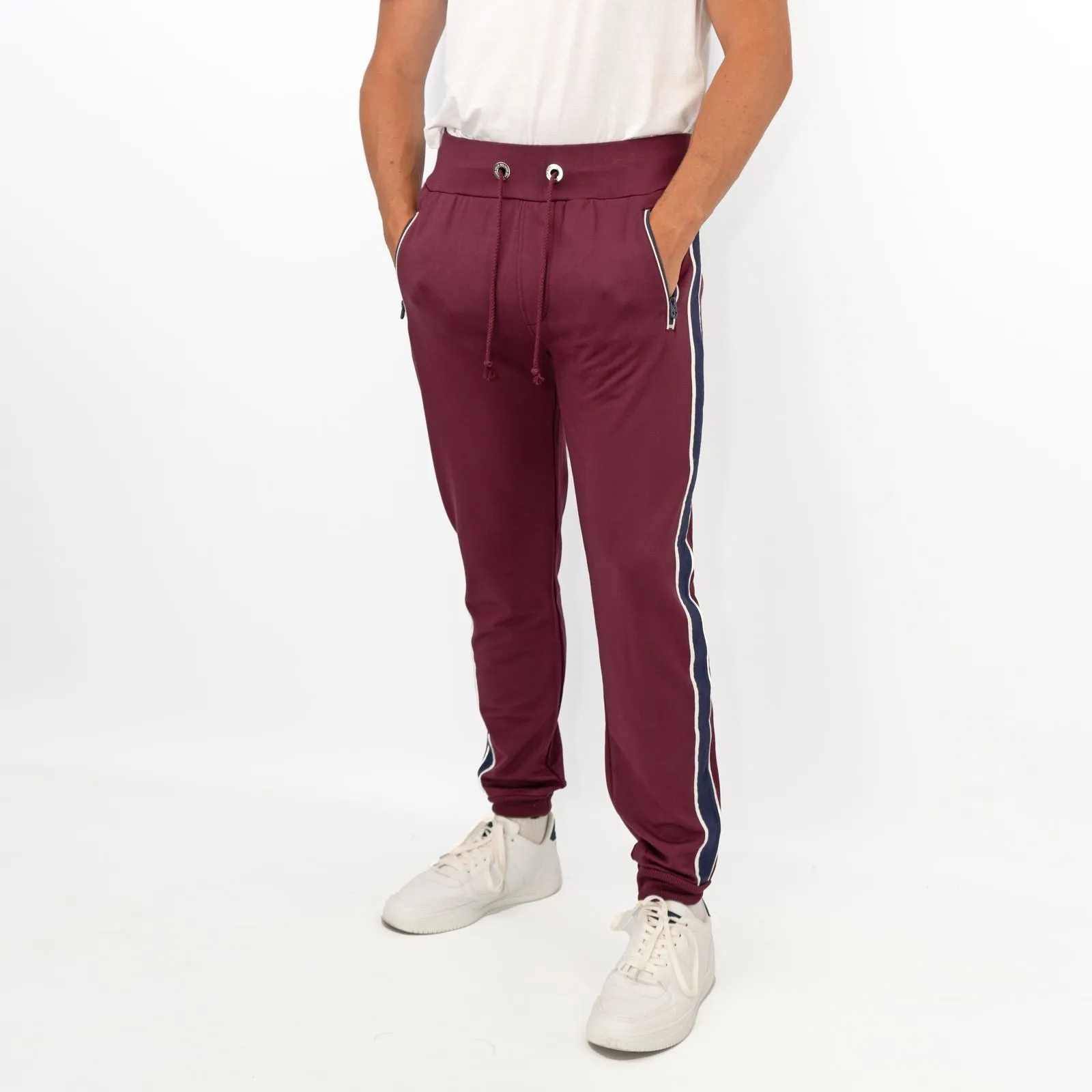 True Religion Mens Burgundy Zip Pockets Joggers Sweatpants