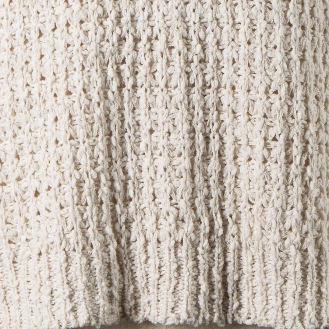 V Neck Ribbed Trim Cable Knit Sweater (Ivory)