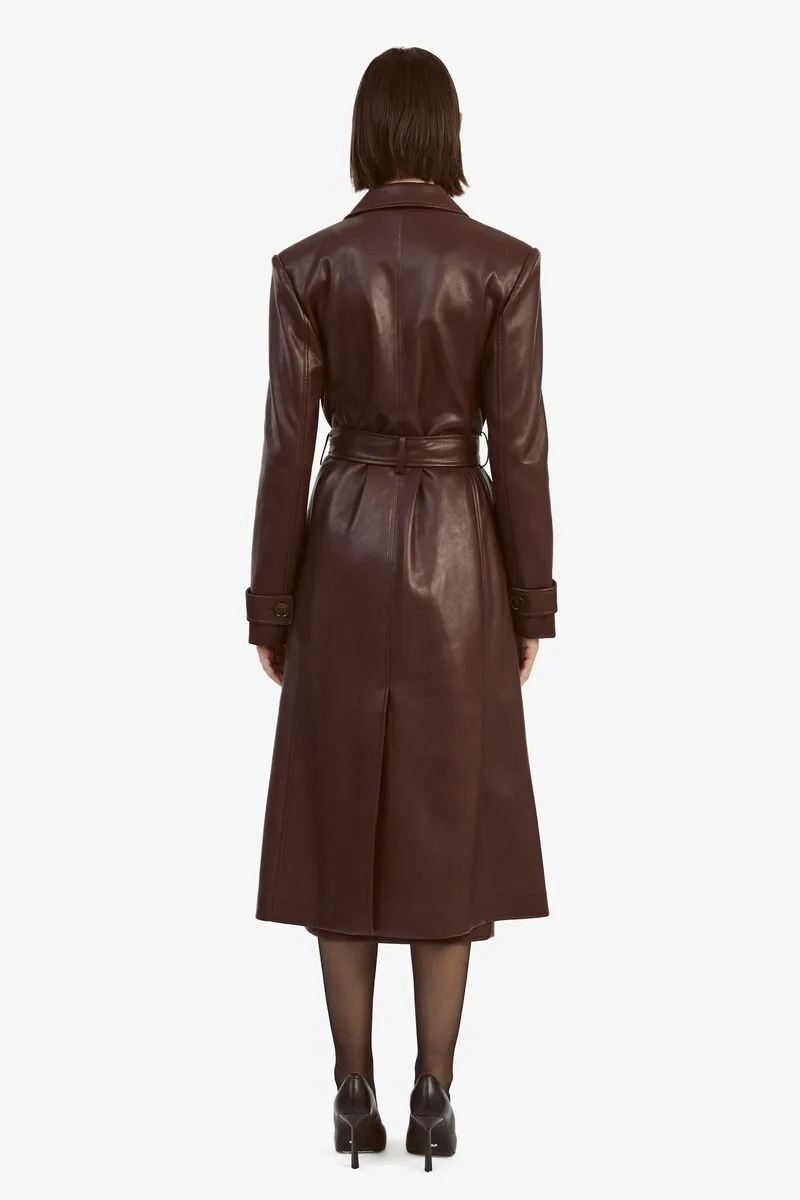 Vegan Leather Trench Coat In Plum