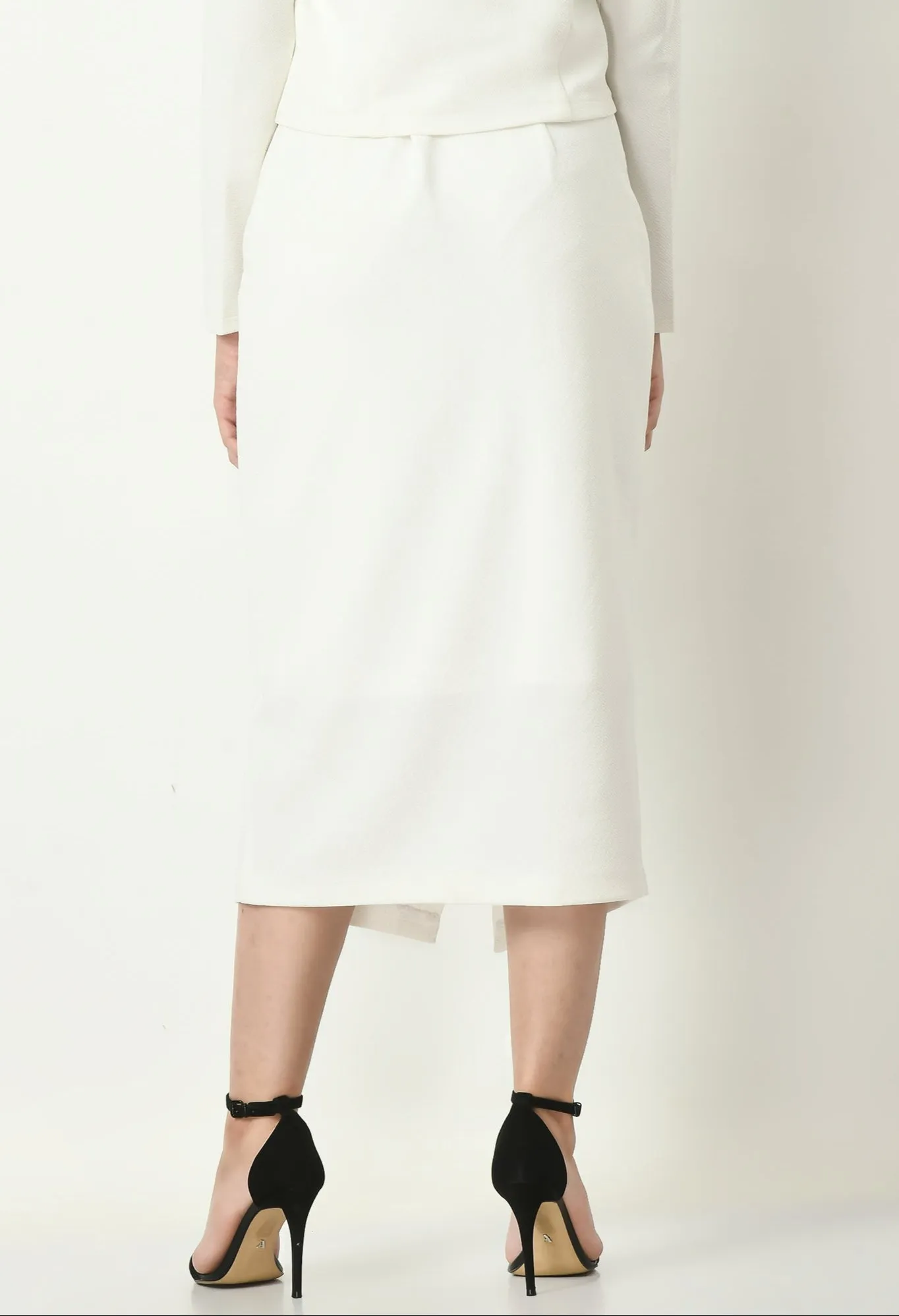 White Euphoria Pencil Midi Skirtwith Front Slit