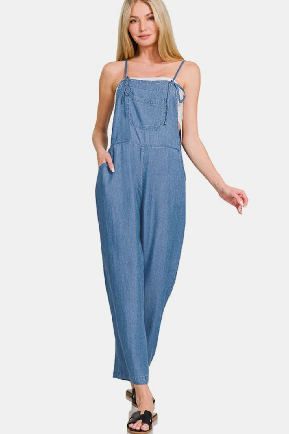 Wide Leg Denim Overalls