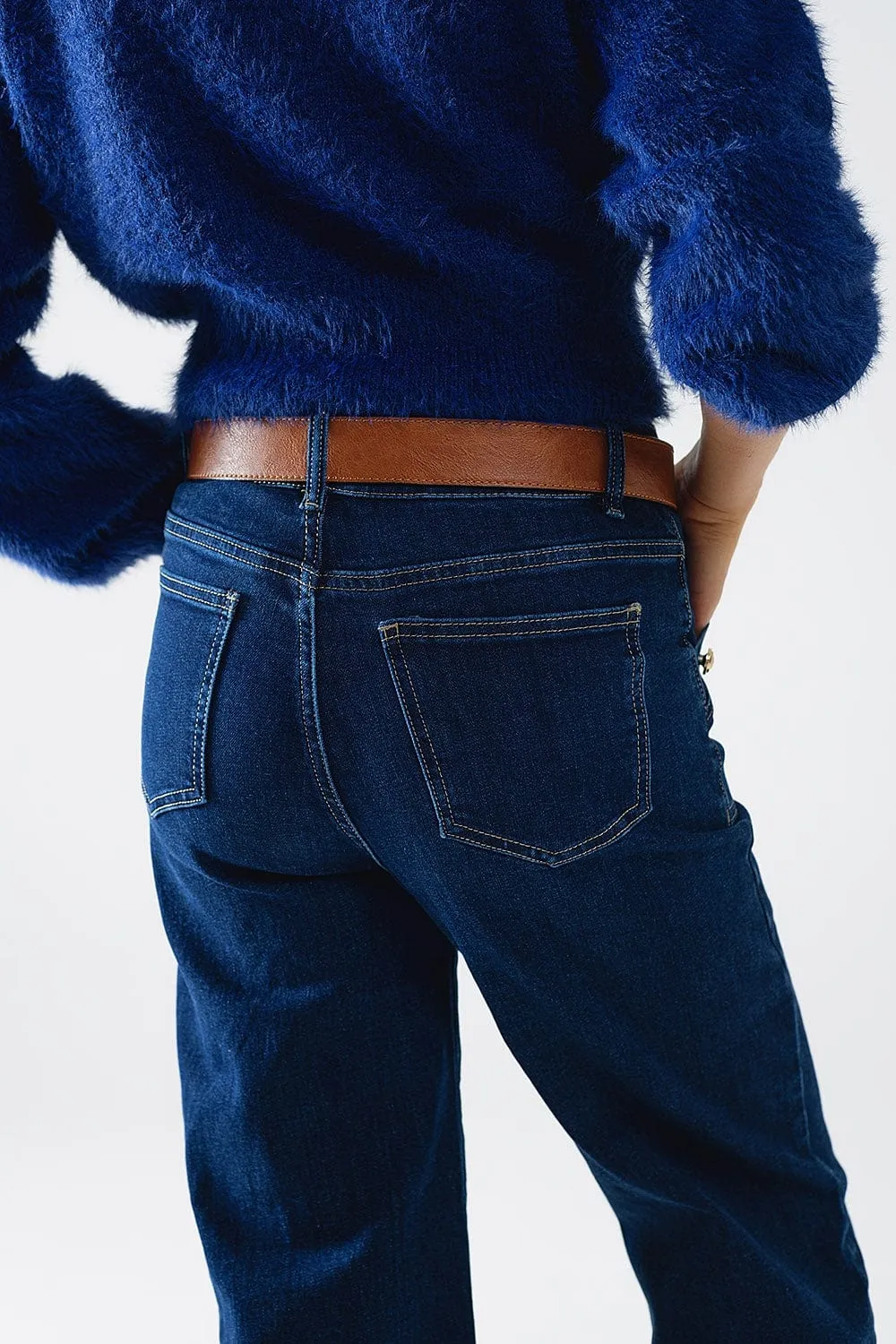 Wide Leg Jeans With 3 Button Detail
