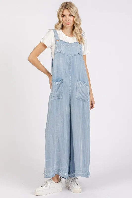 Wide Strap Wide Leg Overalls with Pockets