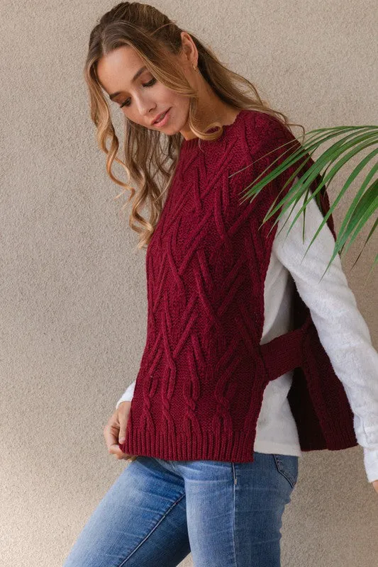 WINE CABLE KNIT SWEATER VEST TIS12282