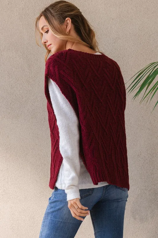 WINE CABLE KNIT SWEATER VEST TIS12282