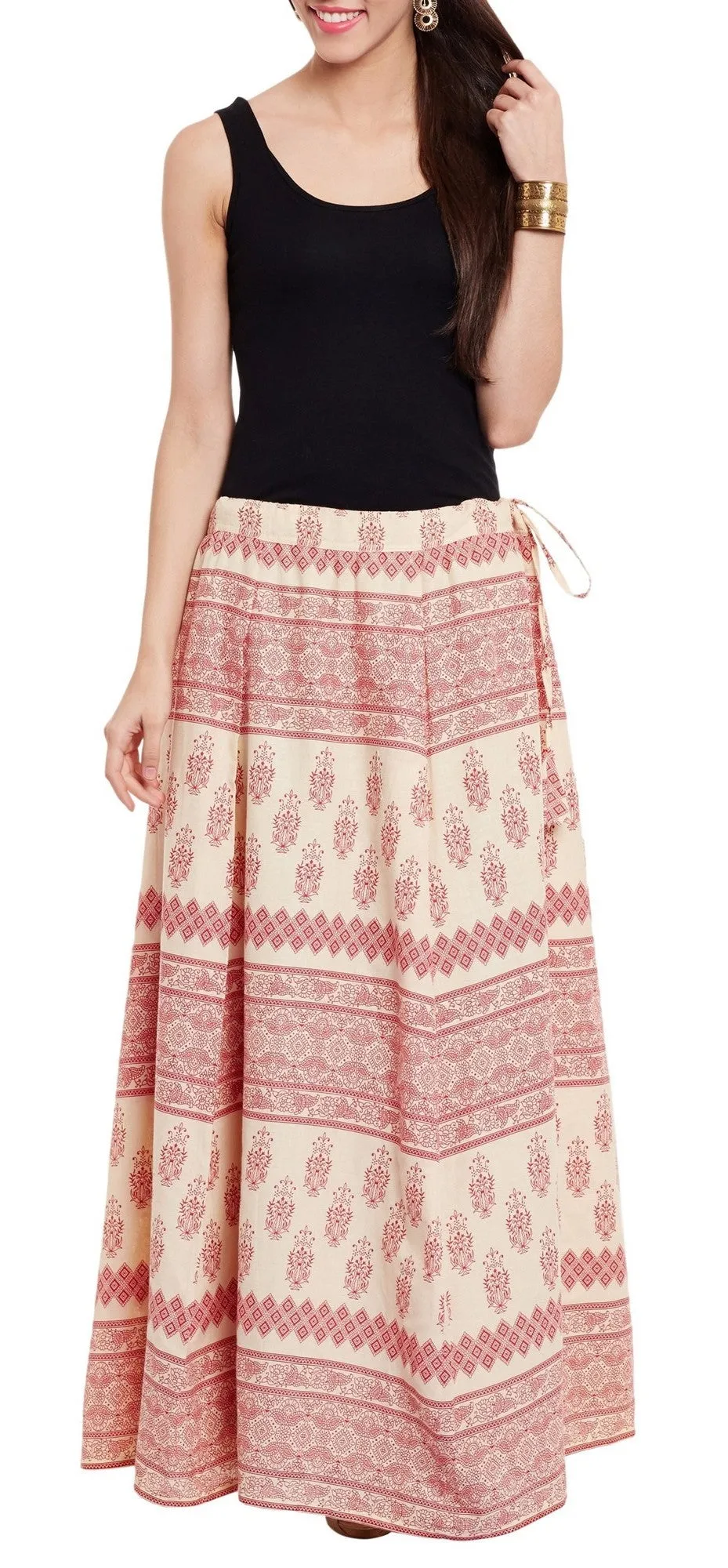 Womens Cotton Printed Skirt Ethnic And Tribal Motifs ,Small,Red