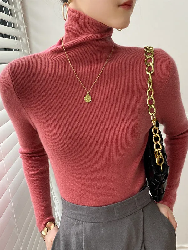 xakxx Simple Skinny Long Sleeves Solid Color Sweater Tops