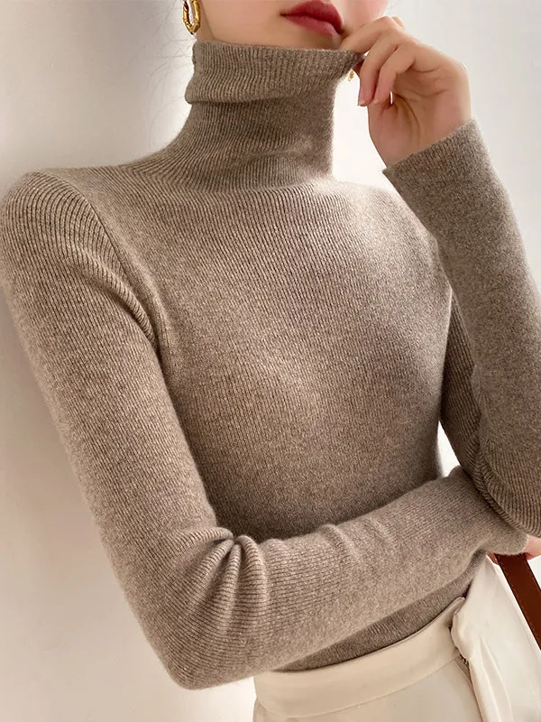 xakxx Simple Skinny Long Sleeves Solid Color Sweater Tops