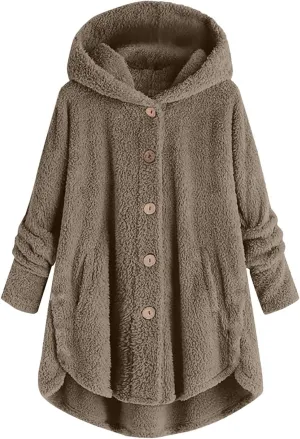 YRAETENM Womens Fuzzy Fleece Sherpa Hoodies Oversized Warm Winter Coats Soft Button down Long Jackets Cardigan with Pockets
